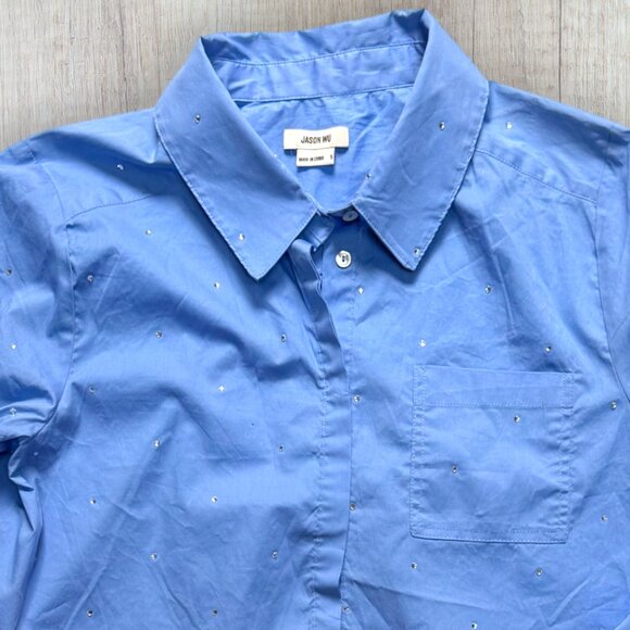 Jason Wu Blue 2-PC Rhinestone Embellished Cotton Button Shirt & Shorts Set S - Picture 3 of 9
